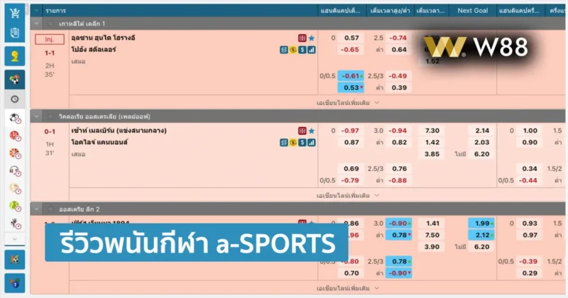 รีวิวพนันกีฬา a-SPORTS พนันกีฬาทุกชนิด ราคาดี ให้บริการโดย W88