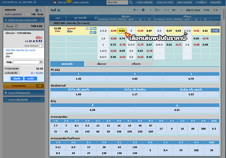 การเลือกเล่นพนันในราคาบอลที่ต้องการ