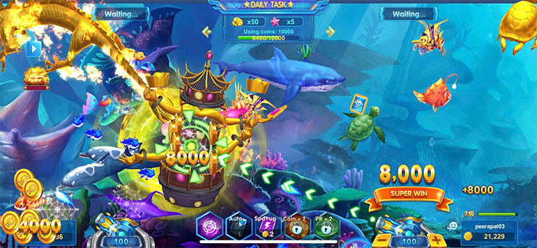 ตัวอย่างของการเล่นเกม Fishing World