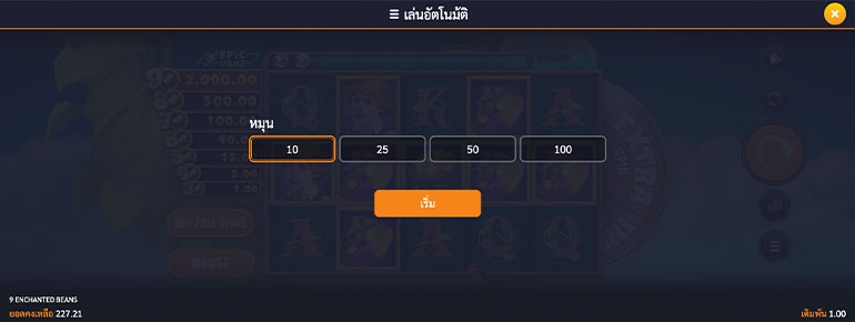 ตัวอย่างรายละเอียดการกำหนดรอบสำหรับเล่นสล็อตในรูปแบบอัตโนมัติ