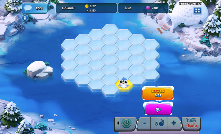 ตัวอย่างในการเล่นพนันในเกม Snow Sweeper