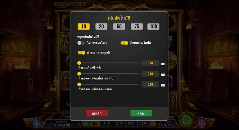 ตัวอย่างรายละเอียดการกำหนดรอบสำหรับเล่นสล็อตในรูปแบบอัตโนมัติ