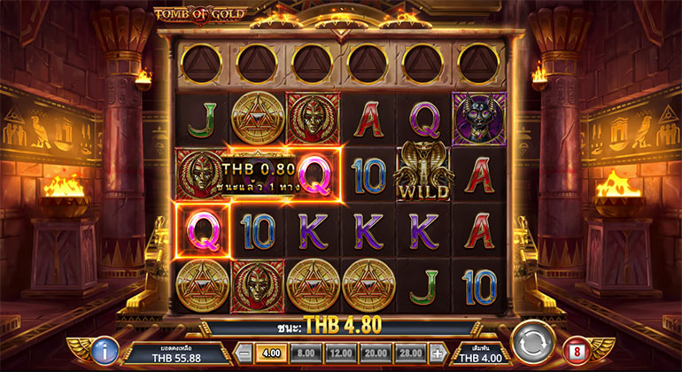 ตัวอย่างการชนะสล็อต Tomb of Gold ในรูปแบบอัตโนมัติ