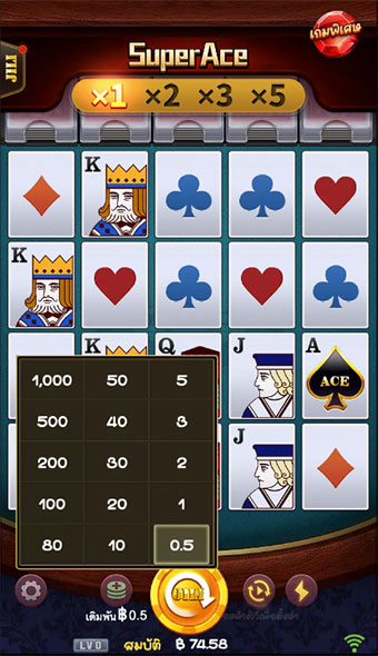 ตัวอย่างการกำหนดเรทราคาในการเล่นสล็อต Super Ace