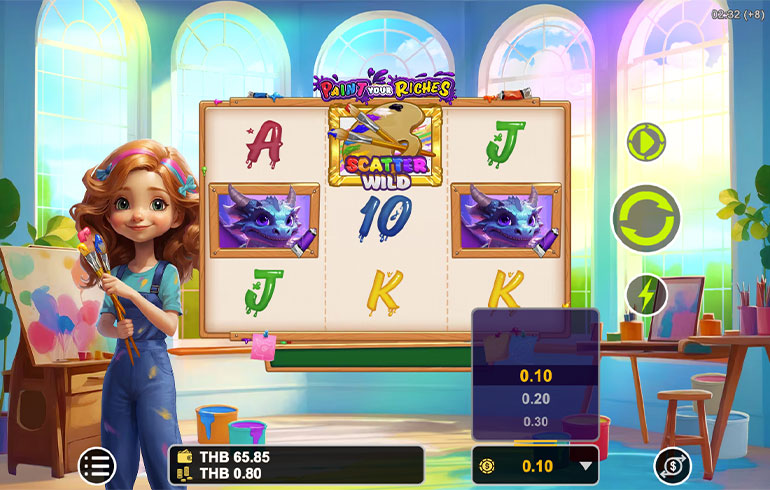 ตัวอย่างรายละเอียดการกำหนดเรทราคาในการเล่นสล็อต Paint Your Riches